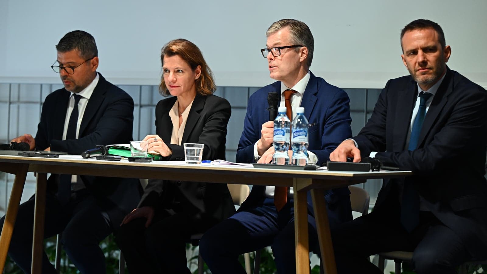 Eurelectric’s top table team at a press conference in Helsinki: L.-r. Georgios Stassis, Catherine MacGregor, Markus Rauramo and Kristian Ruby.